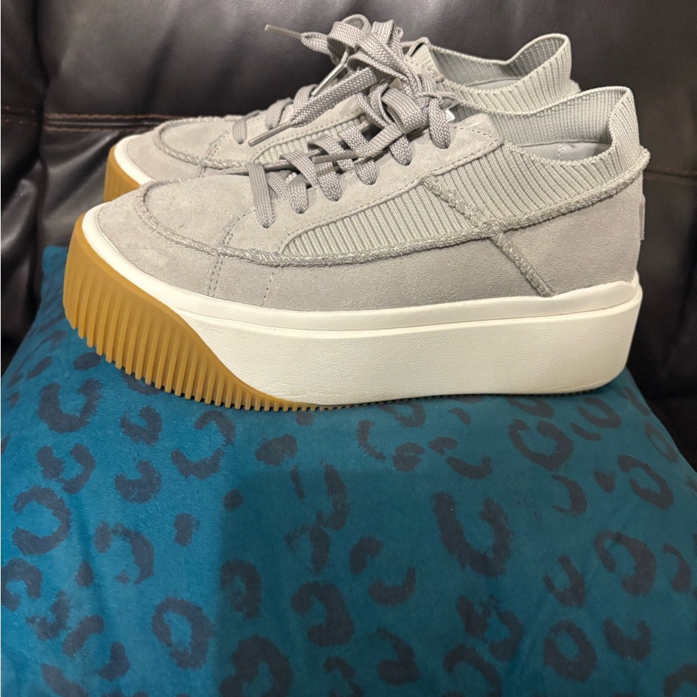 UGG Gray Platform Sneakers with White and Tan Sole
